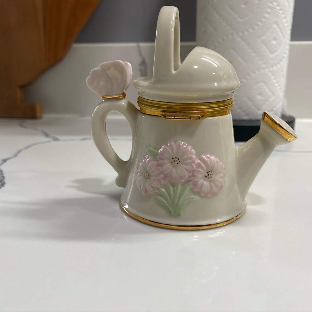 Floral Ceramic Watering Can - Ivory and Pink